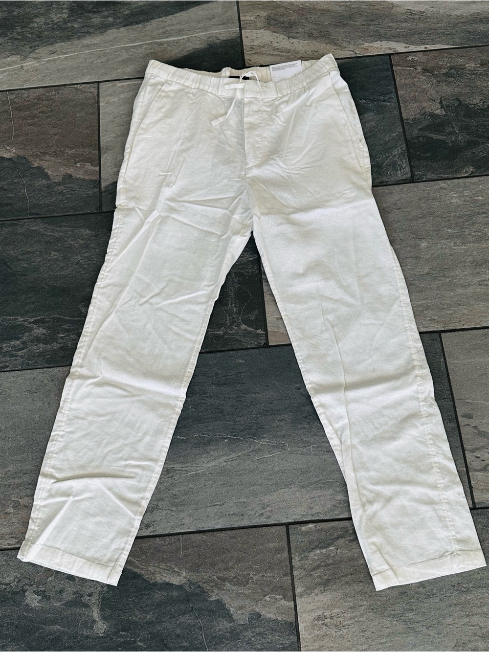 H&M White Men's Linen-Blend Drawstring Chinos